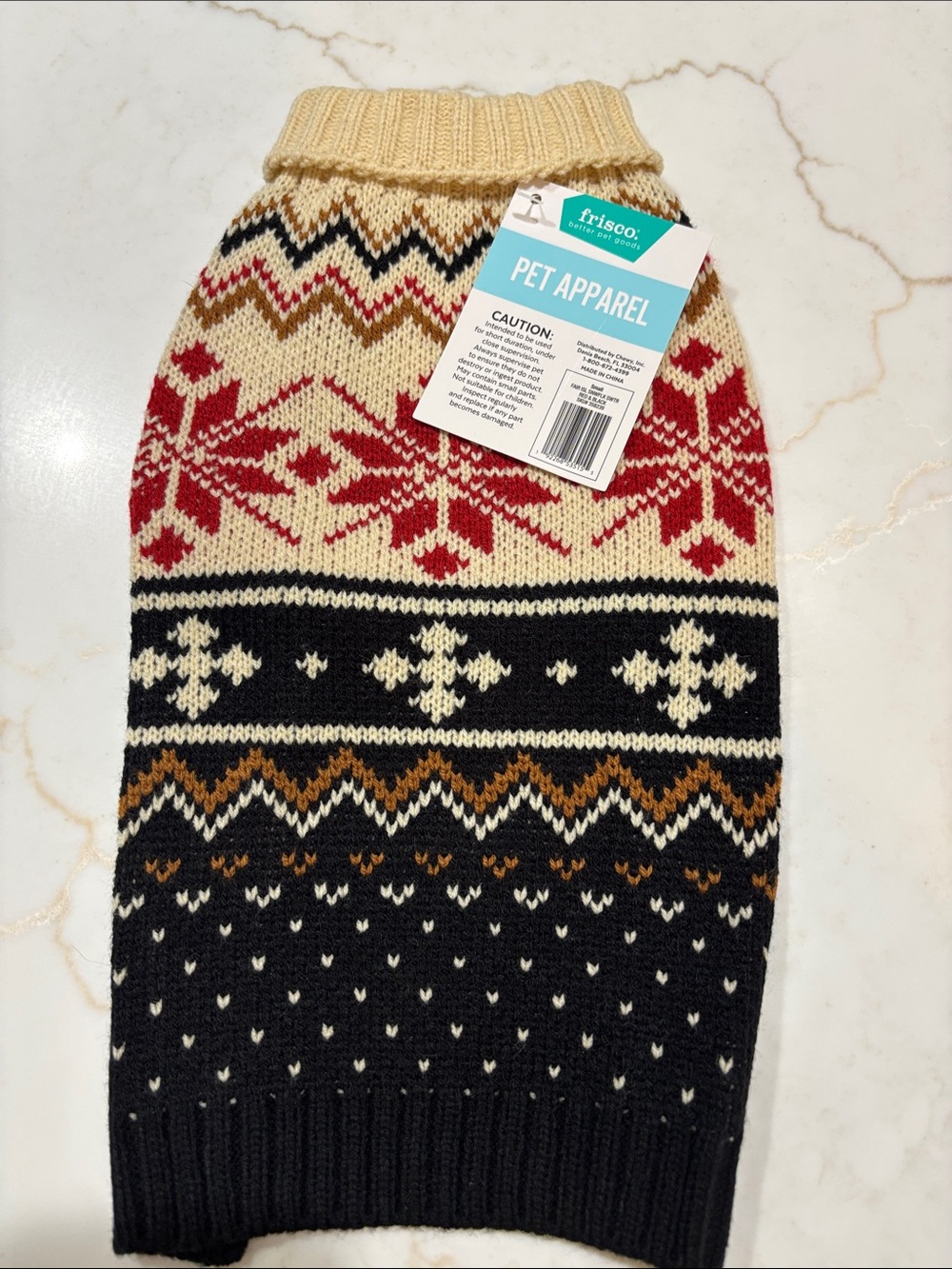 Frisco Fair Isle Snowflake Dog Cat Sweater Cream Black Red NWT Small
